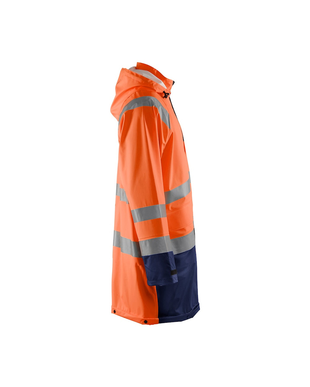 BLAKLADER Rain Jacket | 4324 High Vis Orange / Navy Blue Long Length Rain Jacket with Reflective Tape Polyester Waterproof
