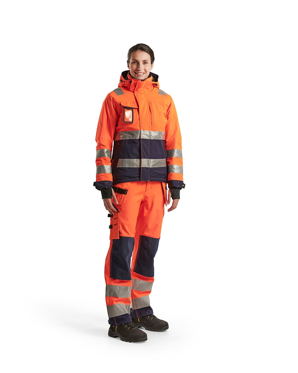 BLAKLADER Jacket | 4872 Womens High Vis Orange /Navy Blue Jacket for Winter in Waterproof Polyester