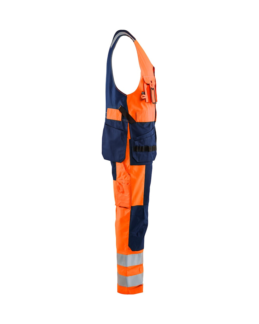 BLAKLADER Overalls | 2653 Sleeveless High Vis Orange /Navy Blue Overalls with Holster Pockets in Durable Poly/Cotton Blend