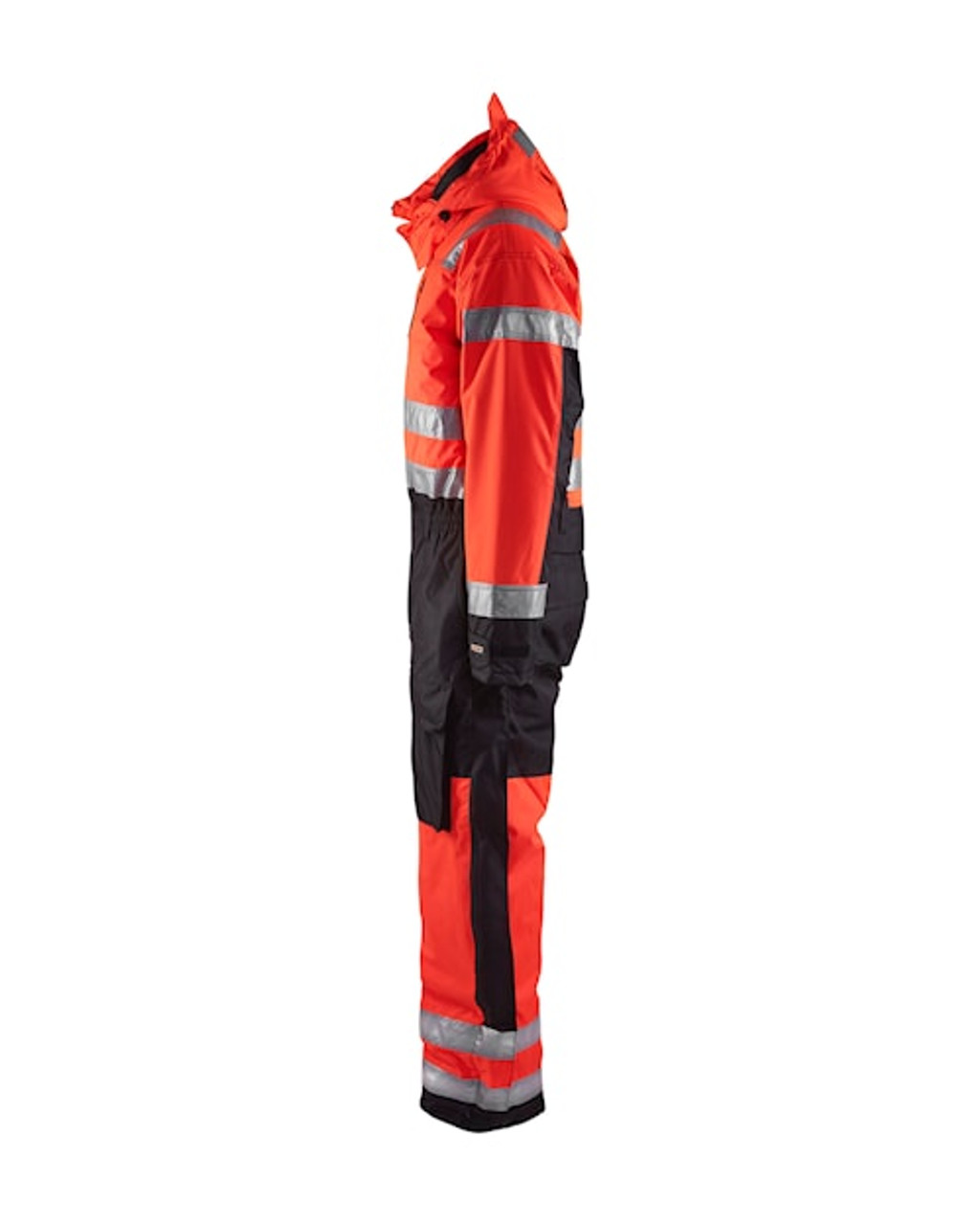 BLAKLADER Coveralls | 6763 Winter High Vis Red /Black Coveralls with Kneepad Pockets and Reflective Tape in Polyester