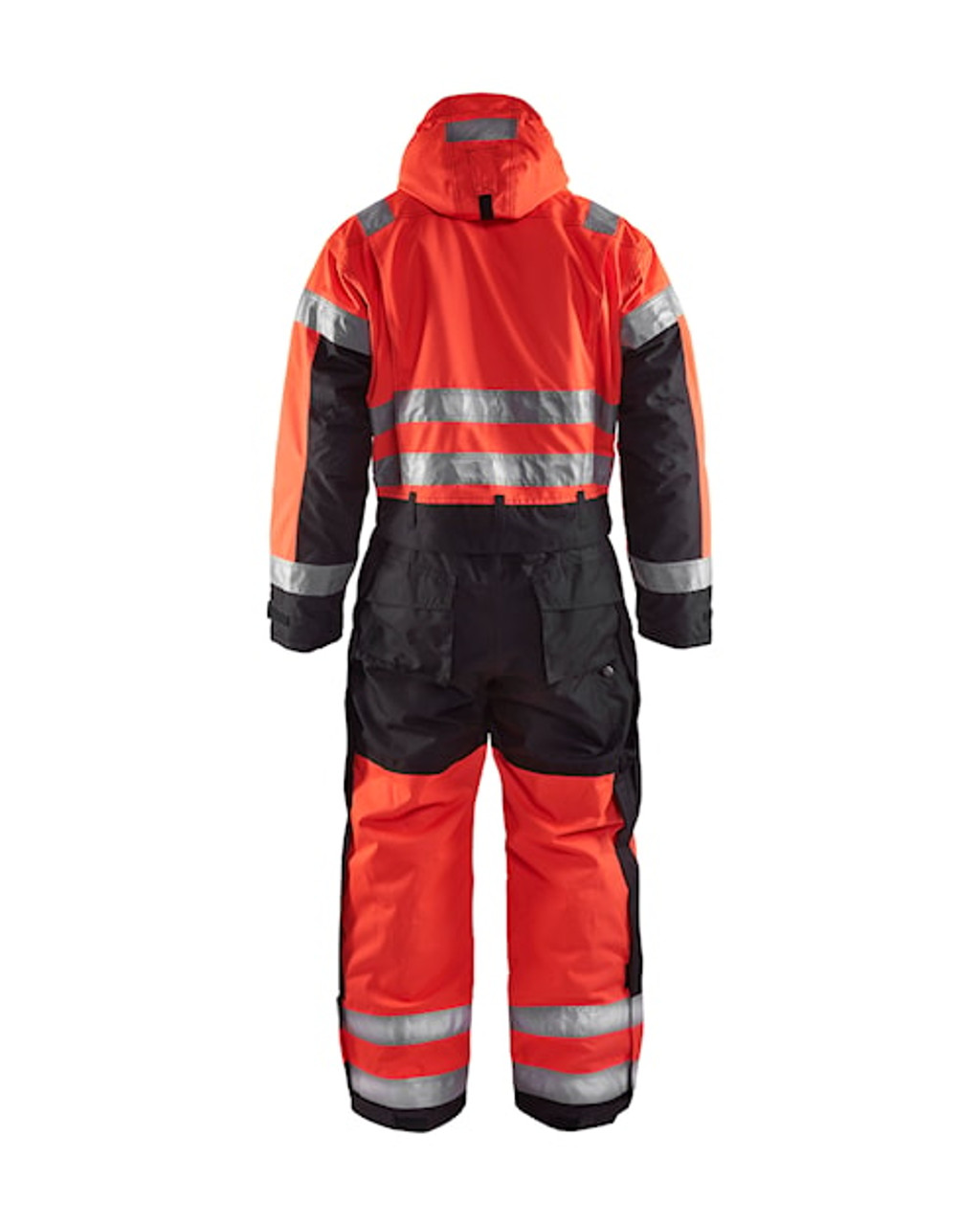 BLAKLADER Coveralls | 6763 Winter High Vis Red /Black Coveralls with Kneepad Pockets and Reflective Tape in Polyester