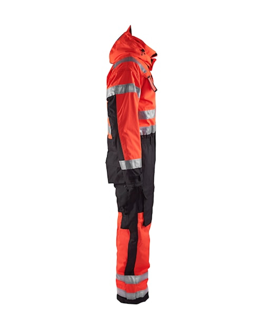 BLAKLADER Coveralls | 6763 Winter High Vis Red /Black Coveralls with Kneepad Pockets and Reflective Tape in Polyester
