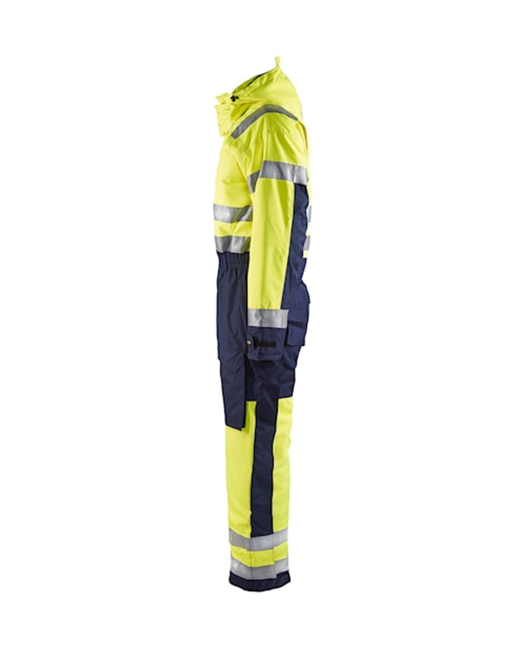 BLAKLADER Coveralls | 6763 Winter High Vis Yellow /Navy Blue Coveralls with Kneepad Pockets and Hood in Polyester