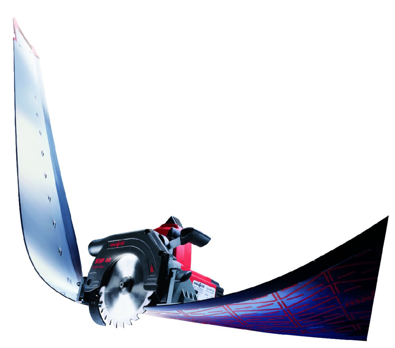 The MAFELL KSP 40 FLEXISTEM is a versatile 900 W circular saw designed for mobility and efficiency in woodworking applications