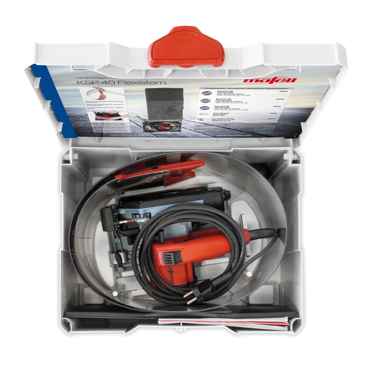 Discover the MAFELL KSP 40 FLEXISTEM circular saw, a versatile 900 W mobile sawing system with a rollable guide rail.