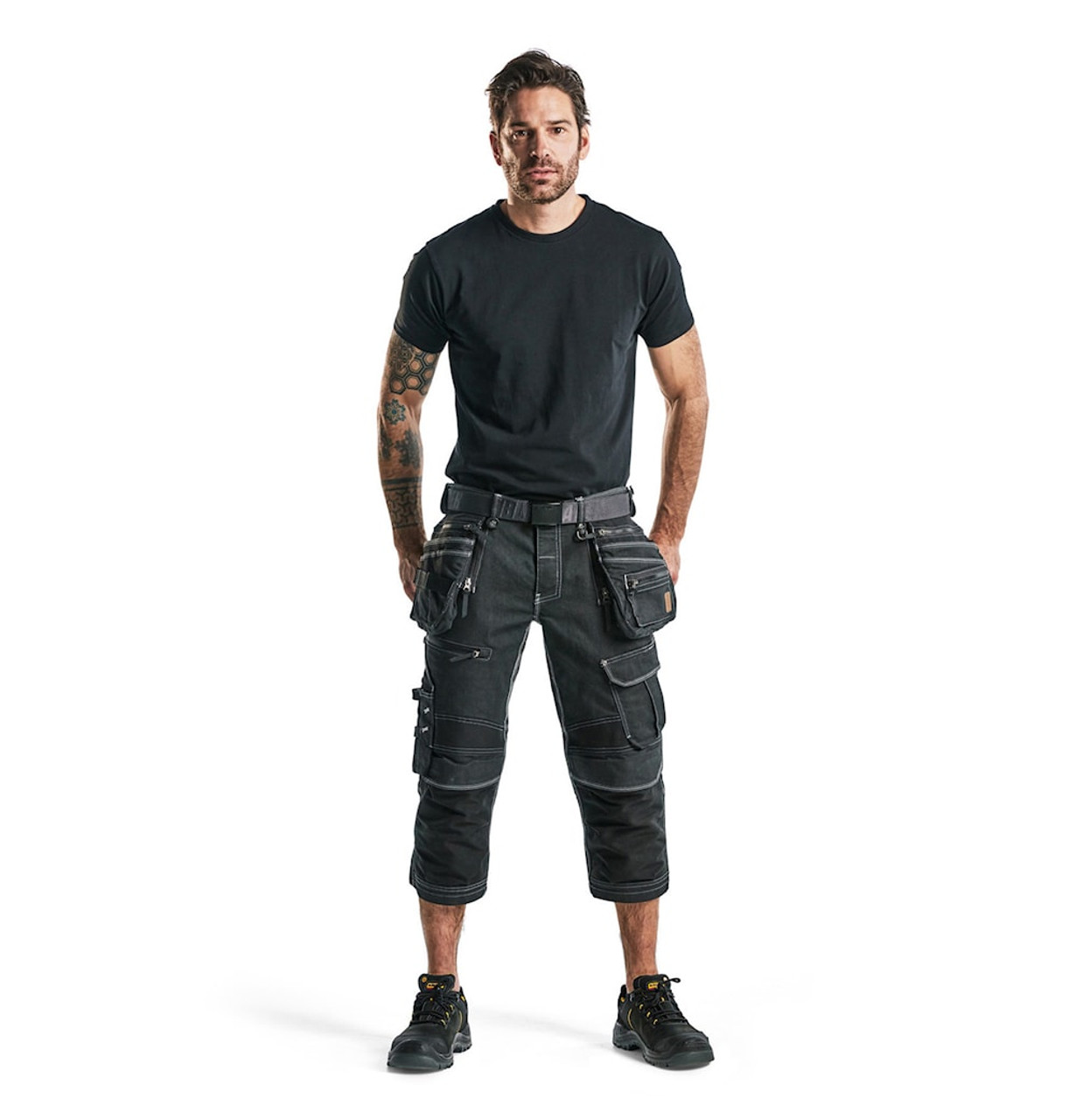 BLAKLADER Shorts 1991 with Kneepad Pockets  for BLAKLADER Shorts | 1991 Mens Craftsman Black Shorts with Kneepad Pockets Holster Pockets Denim with Stretch that have Configuration available in Carpentry