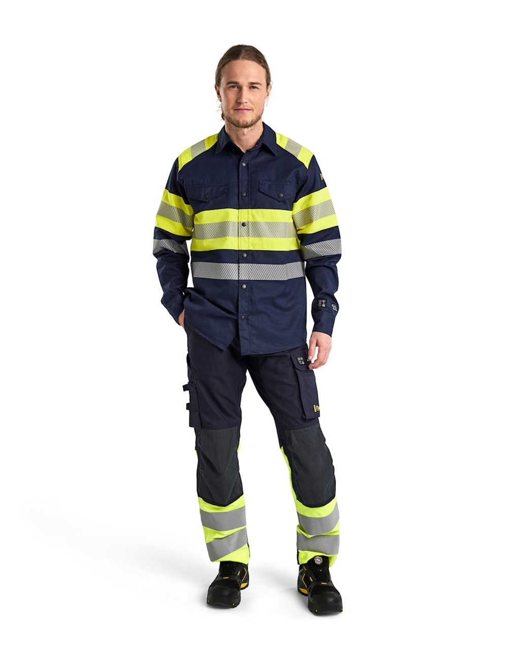 Navy Blue Anti-Flame Multinorm Long Sleeve Shirt with Reflective Tape, this shirt offers exceptional protective properties while ensuring comfort and ease of movement.