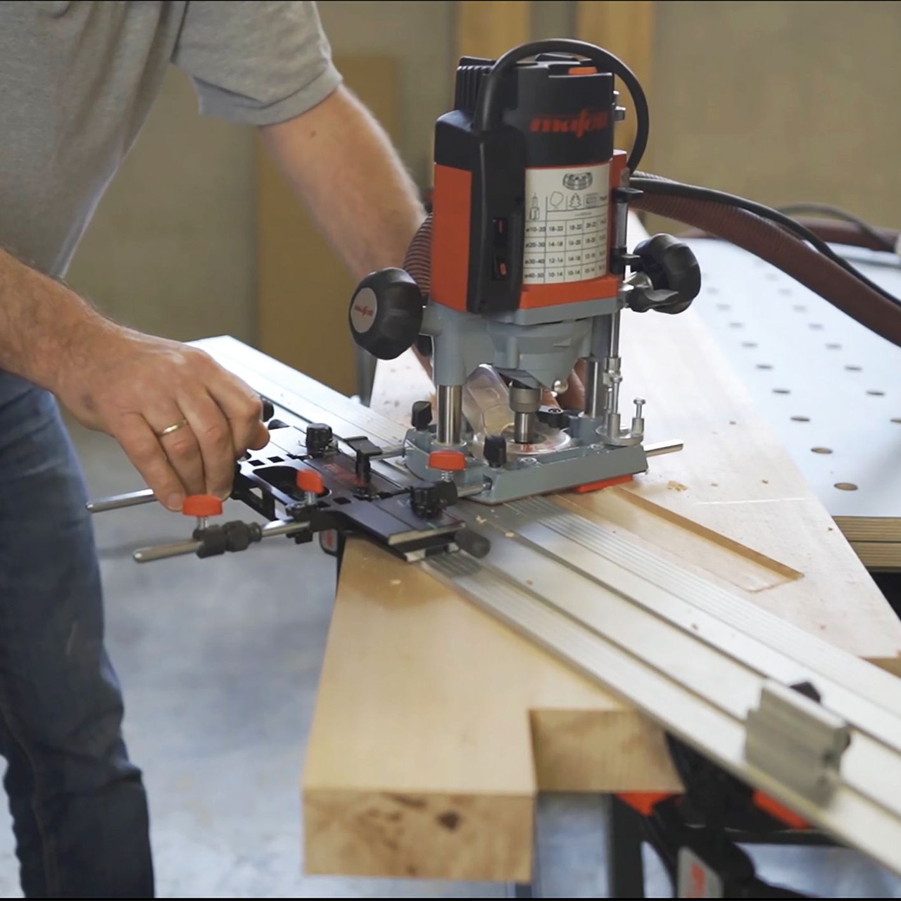 Precise routing tools for woodworking, compatible with Mafell, Bosch guide rails, Festool router adapter, Makita router accessories