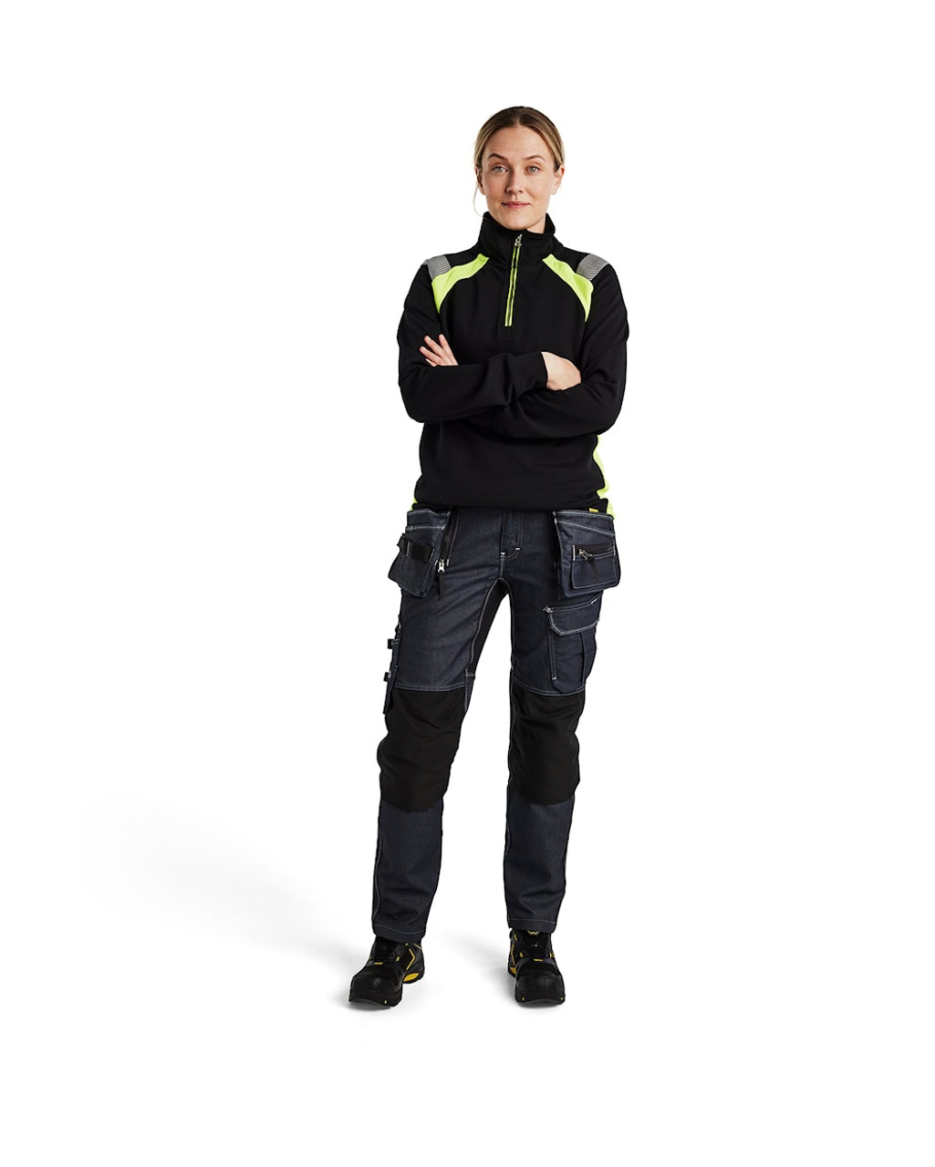 BLAKLADER Pullover  3403  with  for BLAKLADER Pullover  | 3403 Womens Black / High Vis Yellow 1/4 Zip Pullover in Cotton that have 1/4 Zip  available in Australia and New Zealand