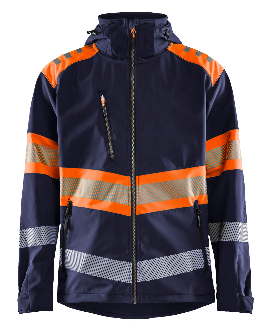 BLAKLADER Jacket  4494  with  for BLAKLADER Jacket  | 4494 Mens Navy Blue / High Vis Orange Full Zip Jacket in Reflective Tape Softshell that have Full Zip  available in Australia and New Zealand