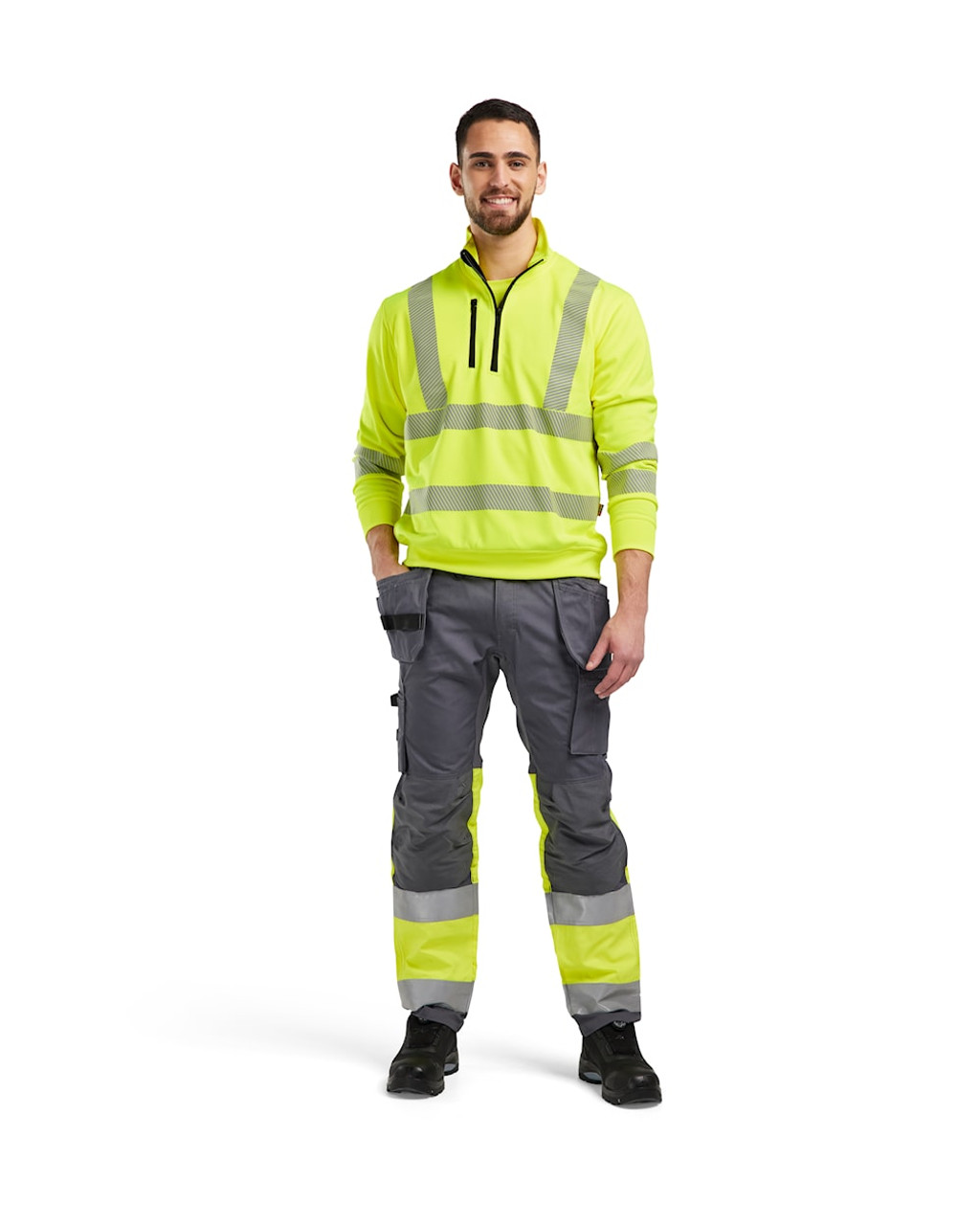 BLAKLADER Pullover  3564  with  for BLAKLADER Pullover  | 3564  High Vis Yellow 1/4 Zip Pullover in Reflective Tape Polyester that have 1/4 Zip  available in Australia and New Zealand