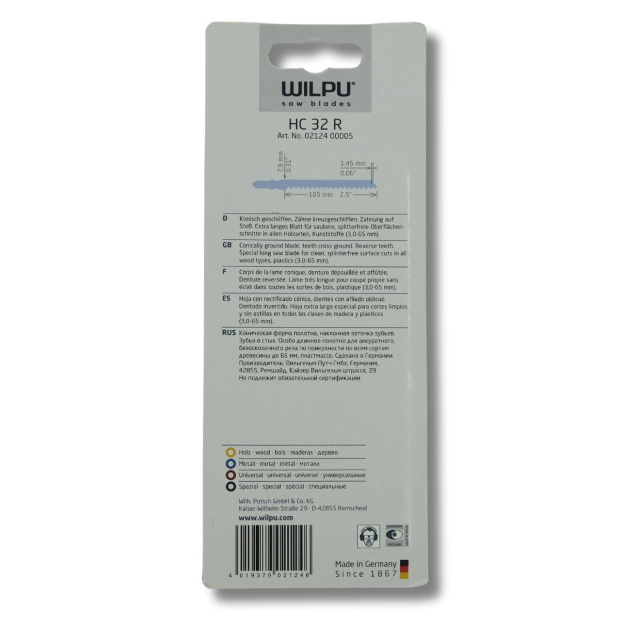 WILPU Jigsaw Blade for Woodworking and Carpenters, the HC 32 R Saw Blade is for Reverse Cut for Solid Timber