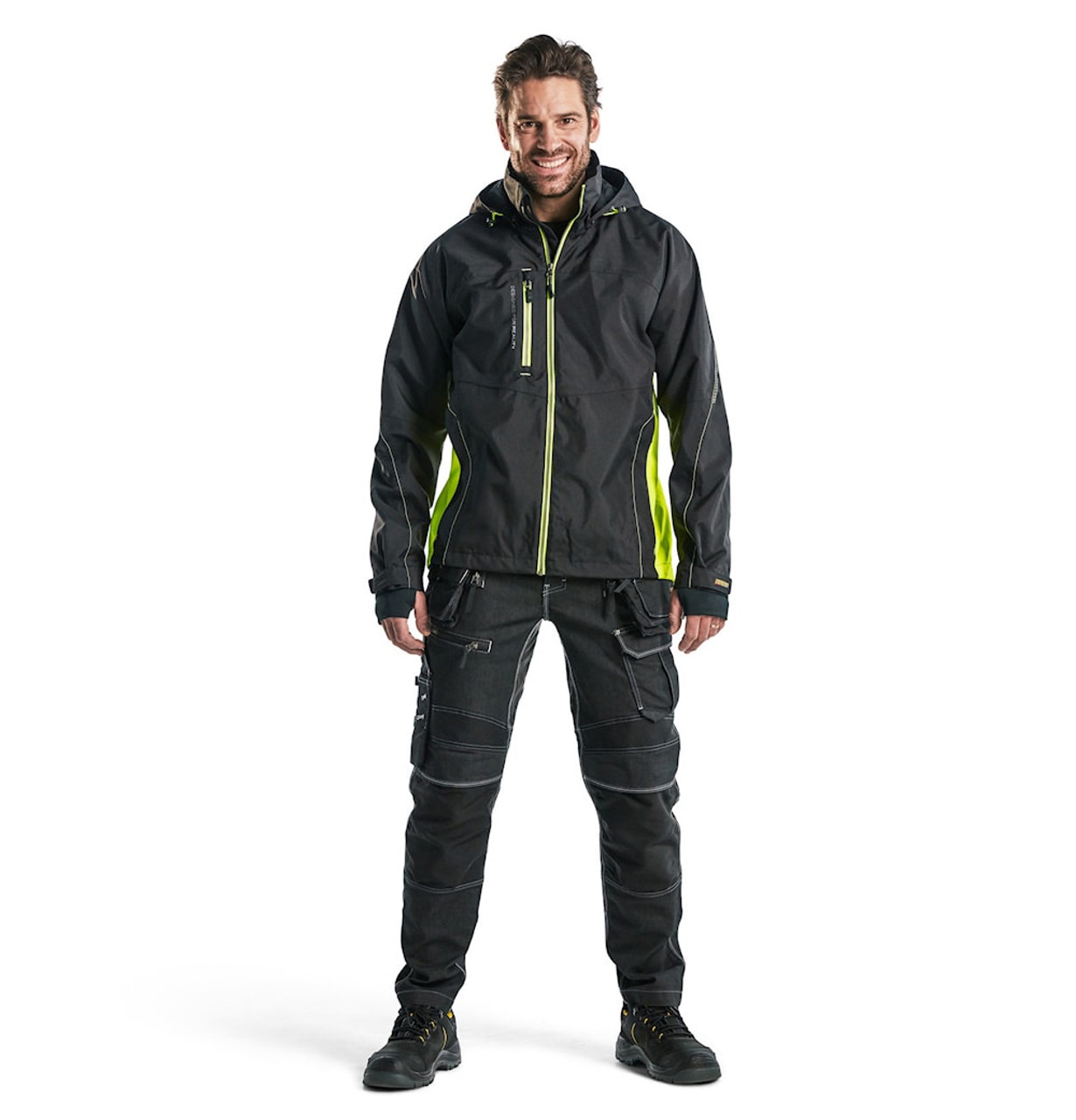 BLAKLADER Jacket  4790  with  for BLAKLADER Jacket  | 4790 Mens Black / Yellow Full Zip Shell Jacket in Polyester Waterproof that have Full Zip  available in Australia and New Zealand