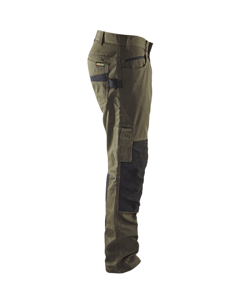 BLAKLADER Trousers 1495 with Kneepad Pockets  for BLAKLADER Trousers | 1495 Mens Service Olive Green / Yellow Trousers with Kneepad Pockets and Rip-Stop with Stretch that have Configuration available in Carpentry