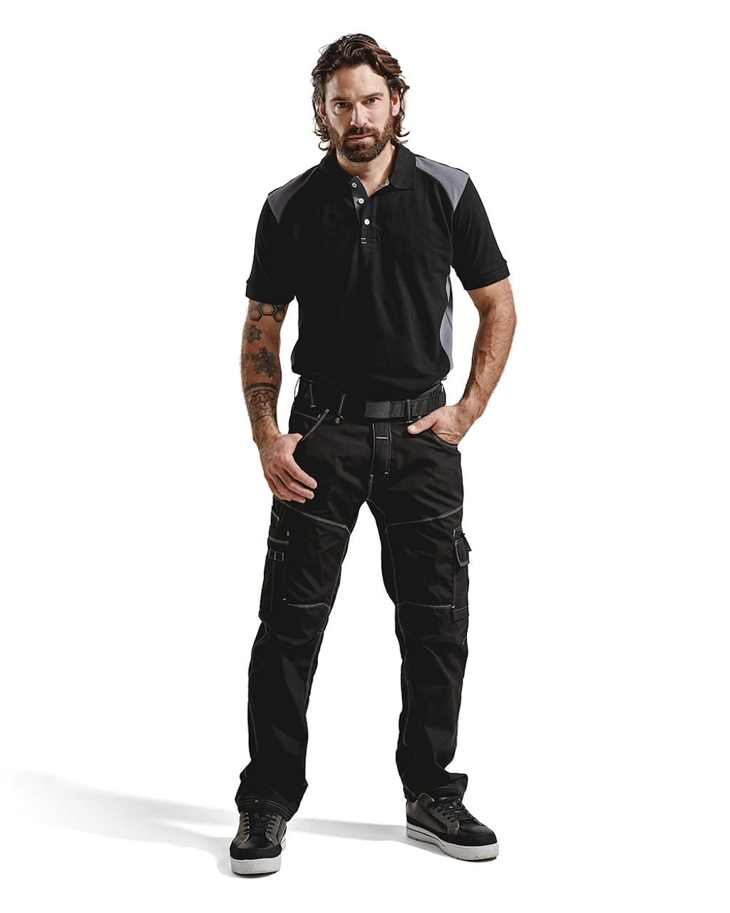 BLAKLADER Polo Shirt 3324 Black / Grey Polo Shirt in Cotton for uniform and company branding, available in Australia and New Zealand