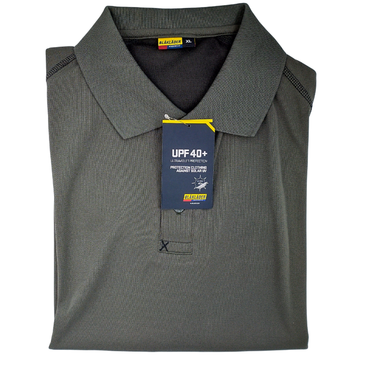 BLAKLADER Green Polo Shirt with UV Protection for company branding.