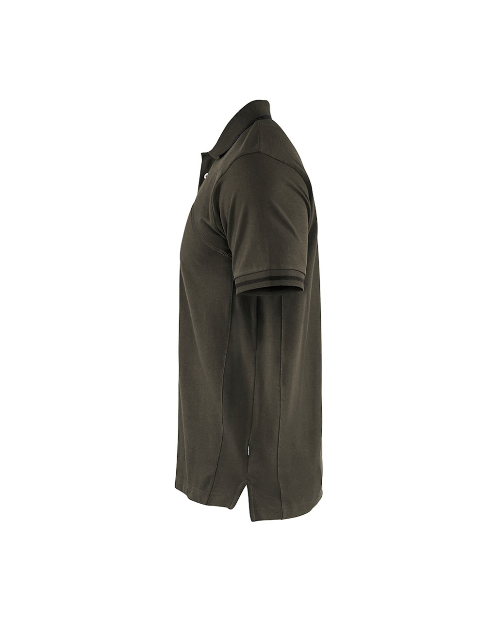 BLAKLADER 3389 Mens Olive Green / Black Polo Shirt, offers comfort and style with a rib-knitted collar and side vents for breathability.