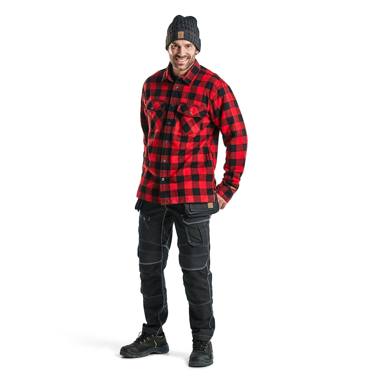 Featuring reinforced Long Sleeves and crafted from resilient Cotton, the BLAKLADER Shirts in Red / Black earn high ratings as one of the leading woodworker shirts on the market.