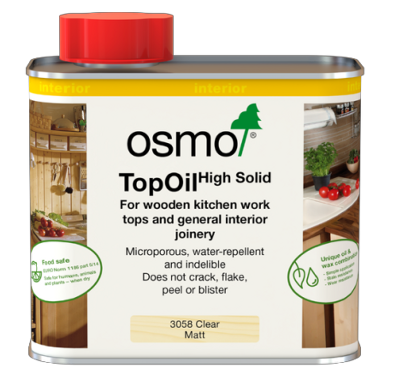Osmo Top Oil 3058 Clear Matt is a premium timber finish formulated specifically for interior surfaces such as kitchen bench tops, dining tables, furniture, and general joinery. Osmo Top Oil 3058 Clear Matt is a premium timber finish formulated specifically for interior surfaces such as kitchen bench tops, dining tables, furniture, and general joinery.