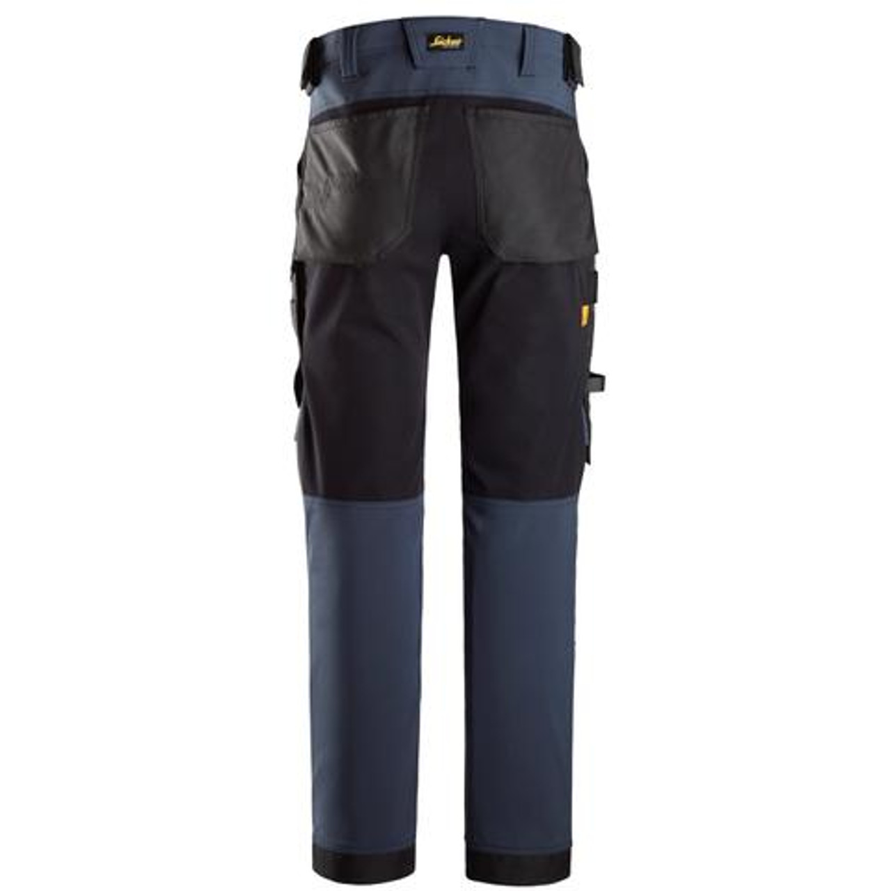 Buy online in Australia, New Zealand and Canada SNICKERS 4-Way Stretch Navy Blue Trousers for Floorlayers that have Kneepad Pockets
