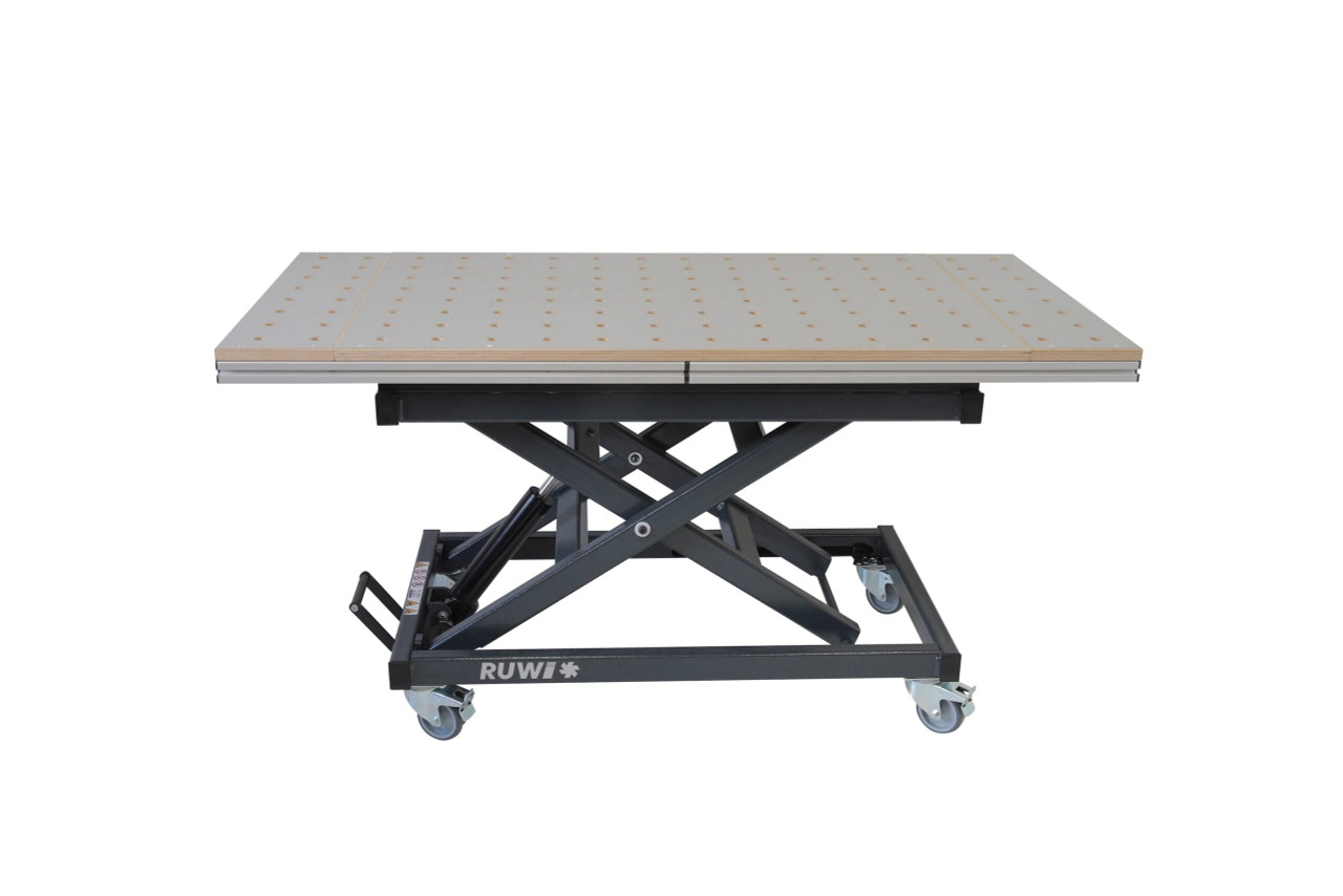 RUWI Lifting Table | Supplier of 300kg Rated HPL Perforated Top Ø20mm for Extensions, Woodworking, Carpentry, Cabinetmaking, Furniture Maker and Workshops