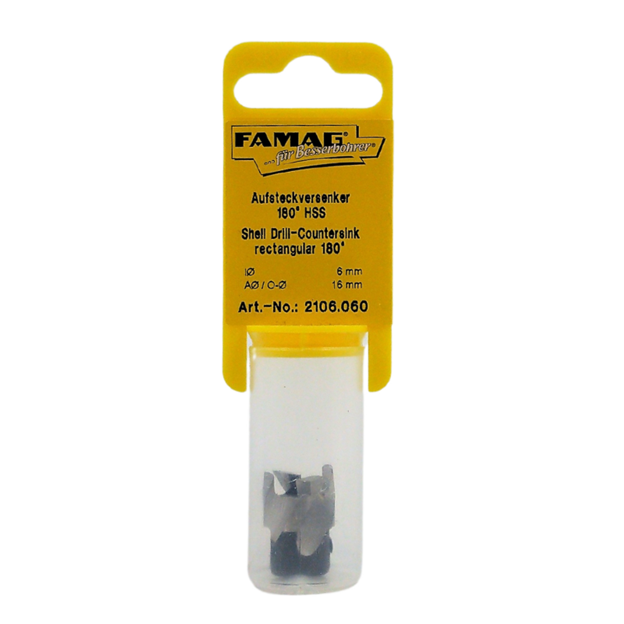 FAMAG Shell Countersinks | 2106 180° Countersink - Ø 16mm  with 6mm Drill for Deck Building, Bolt Recessing to create a total tool solution for timber.