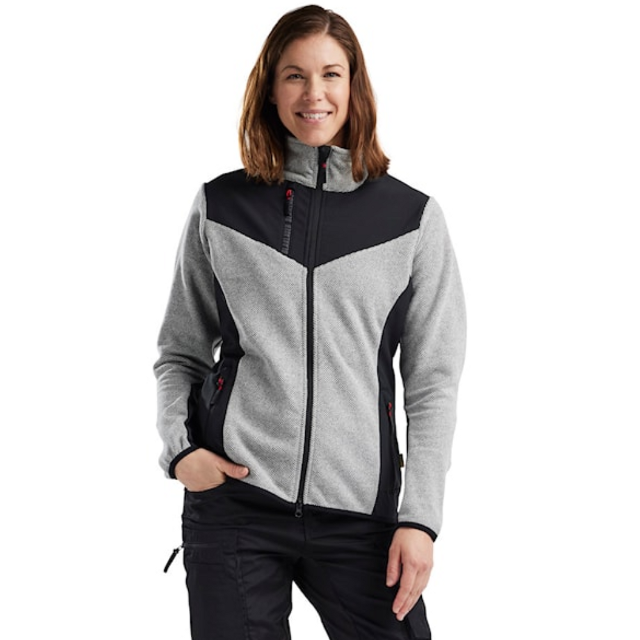 BLAKLADER Jacket | 5943 Womens Grey Melange /Black Jacket Knitted with Full Zip in Polyester Fleece