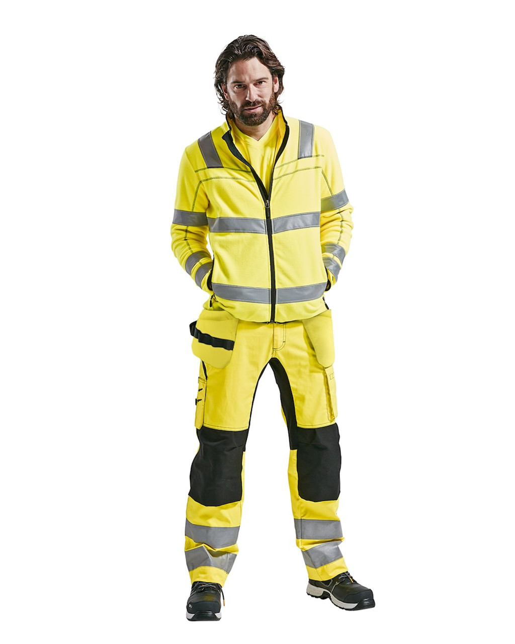 BLAKLADER Jacket | 4941 Mens High Vis Yellow Jacket with Full Zip Reflective Tape in Polyester Fleece