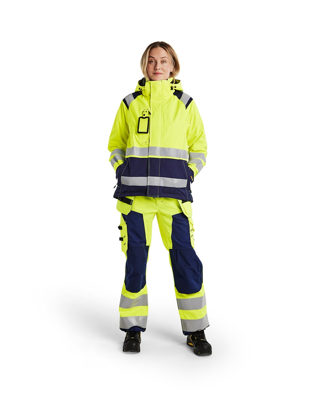 BLAKLADER Jacket | 4904 Womens High Vis Yellow /Navy Blue Jacket Waterproof with Reflective Tape in Polyester