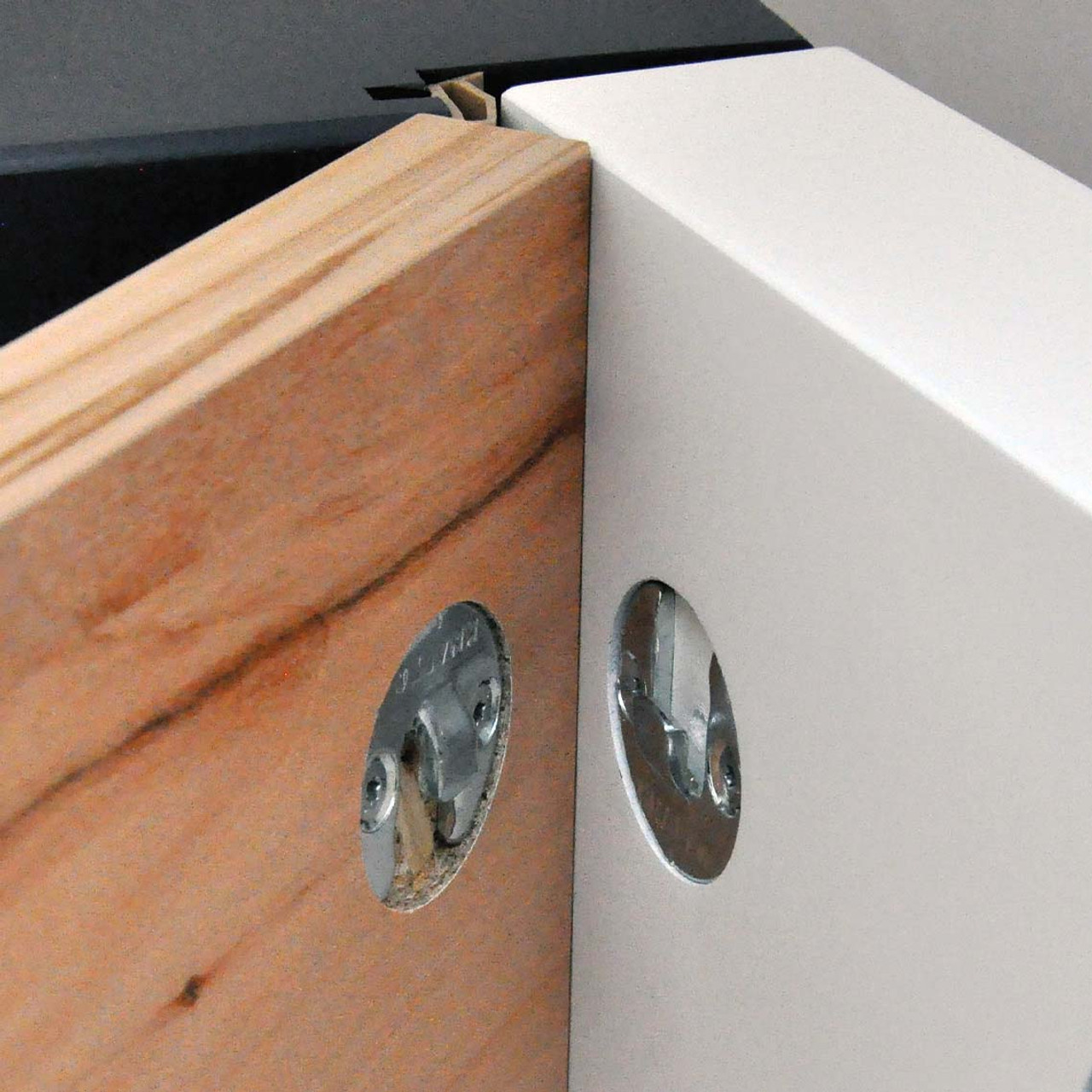 Cabinetry Connector with Sideways Tolerance in Silver Zinc are easy to mount by just snapping components in place. Cabinetry Connector with Sideways Tolerance in Silver Zinc are easy to mount by just snapping components in place.