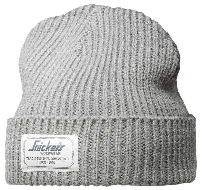 Stay protected from the cold and stay comfortable with the SNICKERS Fishermans Beanie Hat 9023 Grey Melange Beanie with wool. Perfect for outdoor work and activities.