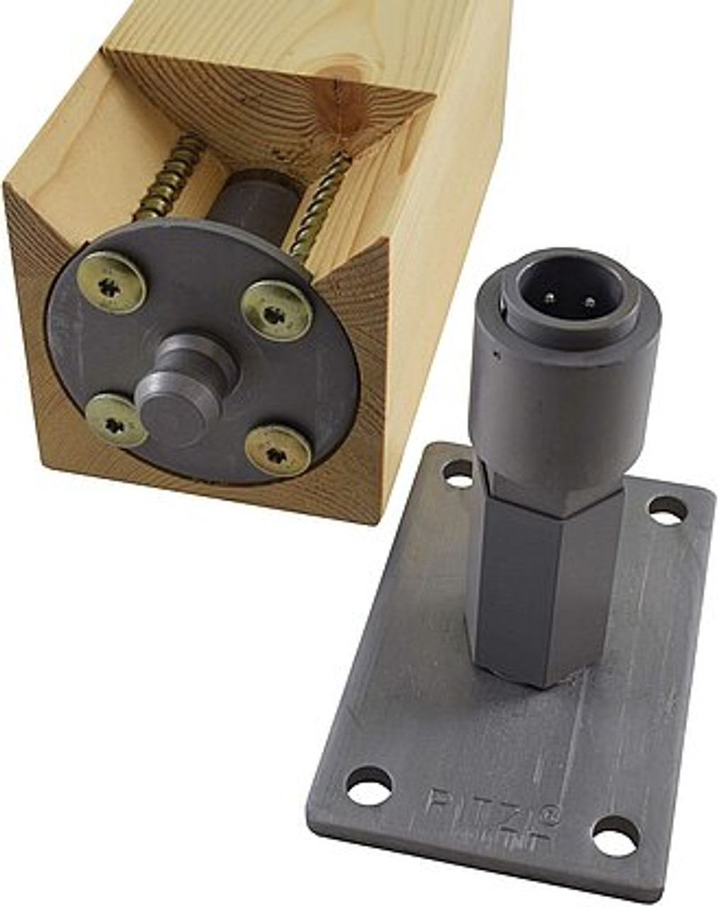 PITZL Post Base effectively counters lift-off and lateral impacts through a straight screw connection into cross-grained wood