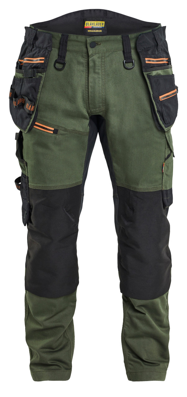 BLAKLADER Trousers | 1970 Craftsman Forest Green / Rust Trousers with Holster Pockets and Kneepad Pockets in Cordura with Stretch BLAKLADER Trousers | 1970 Craftsman Forest Green / Rust Trousers with Holster Pockets and Kneepad Pockets in Cordura with Stretch