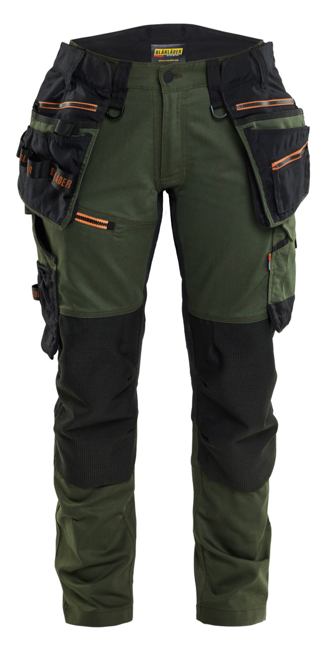 BLAKLADER Trousers | 7170 Craftsman Womens Forest Green / Rust Trousers with Holster Pockets and Kneepad Pockets in Cordura with Stretch