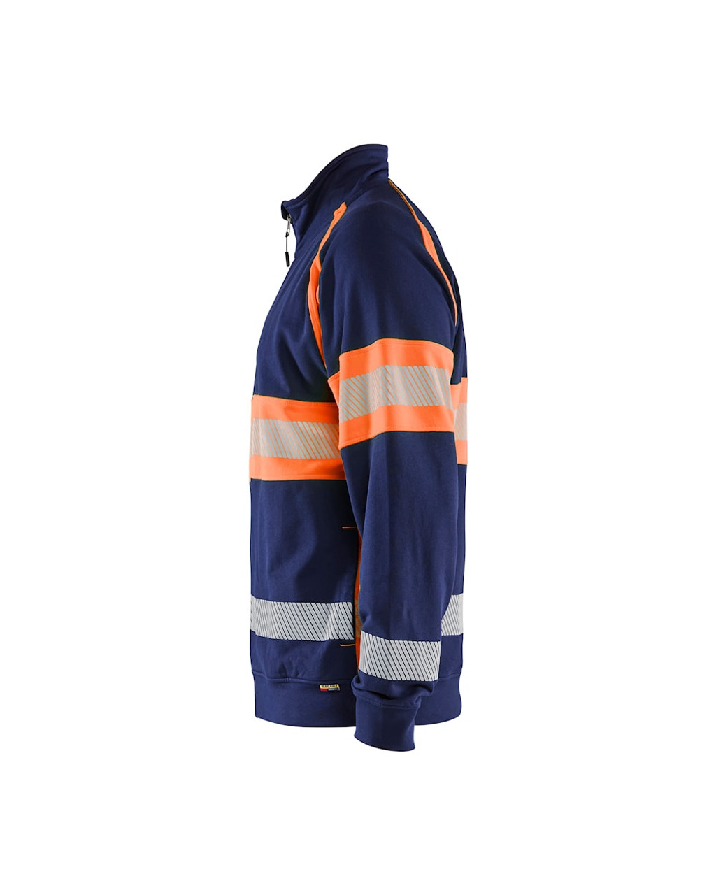 BLAKLADER Sweater Jacket 3551 Navy Blue/High Vis Orange Jacket Sweater with Reflective Tape and Full Zip in Cotton