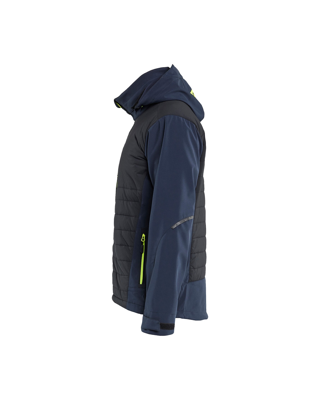Brave the backcountry cold in the BLAKLADER Jacket model 4743 in Navy Blue/Yellow, with Hybrid, and insulated by Softshell for ultimate protection.