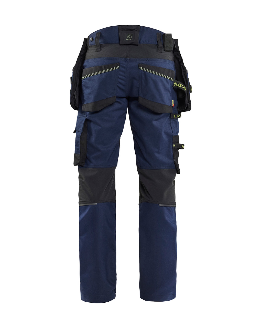 Assembled by BLAKLADER, the Work Pants model 1970 in Dark Navy Blue / Yellow incorporates Kneepad Pockets, delivering Detachable Holster Pockets, and crafted with 2-Way Stretch to work as hard as you do.