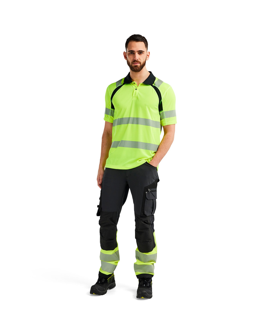 BLAKLADER Polo Shirt | 3595 High Vis Yellow / Black Polo Shirt with Reflective Tape, UV Protection in Polyester