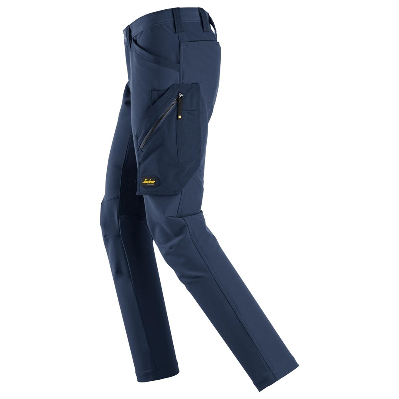 For demanding tasks, the SNICKERS FlexiWork Pants model 6873 in Navy Blue provides without Kneepad Pockets, incorporating Full Stretch and sturdy 4-Way Stretch.