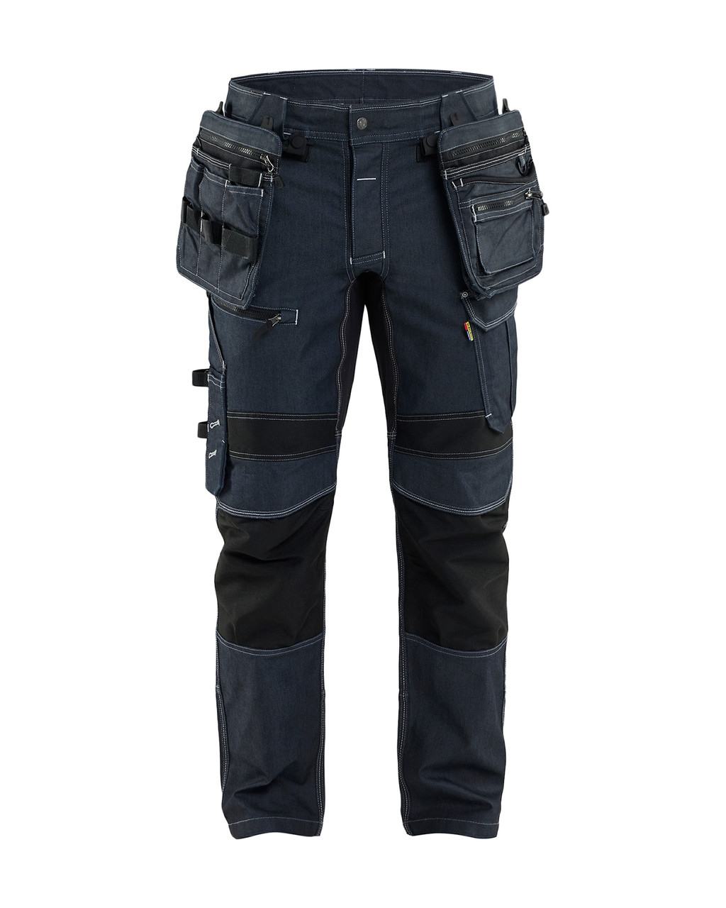 BLAKLADER Trousers | 1980 Navy Blue ToolRig Trousers with Kneepad Pockets in Denim with Stretch