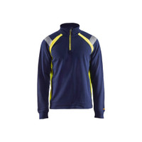 BLAKLADER 3432 High Vis Sweater Navy Blue / Hi-Vis Yellow (Men) in Cotton French Terry 320 gsm – product display image; Application Craftsman, Holster Pockets false, Features Hi-vis panels; Reflective details