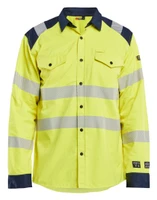 BLAKLADER Durable Poly/Cotton Blend High Vis Yellow  Shirt  for Electricians that have Anti-Flame Anti-Static  available in Australia and New Zealand