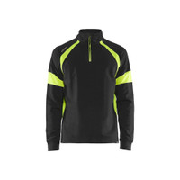 BLAKLADER 3550 High Vis Sweater Black / Hi-Vis Yellow (Men) in Cotton French Terry 320 gsm – product display image; Application Craftsman, Holster Pockets false, Features 100% cotton; Hi-vis panels; Extended back