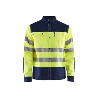 BLAKLADER 3255 High Vis Long Sleeve Shirt Hi-Vis Yellow / Navy Blue (Men) in PolyCotton Broken Twill