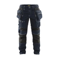BLAKLADER 1990 Craftsman Regular Fit Trouser Navy Blue / Black (Men) in Stretch CORDURA Denim with Holster Pockets and Kneepad Pockets – product display image; Holster Pockets true, Features CORDURA® reinforced tool pockets; CORDURA® stretch reinfor…