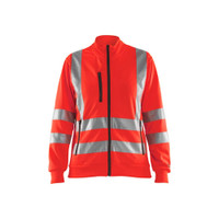 BLAKLADER 3308 High Vis Sweater Hi-Vis Red (Women) in Polyester Jersey – product display image; Application Craftsman, Holster Pockets false, Features Soft, brushed inner; Wide reflectors