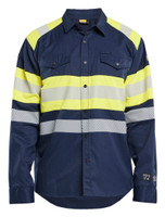 The BLAKLADER 3229 Navy Blue Anti-Flame Multinorm Long Sleeve Shirt is designed for professionals who require top-quality flame retardant and non-metal workwear.