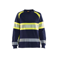 BLAKLADER 3409 High Vis Sweater Navy Blue / Hi-Vis Yellow (Women) in Cotton French Terry 320 gsm