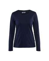The Blaklader Workwear Womens Long Sleeve t-shirt model 3301 in Navy Blue is perfect for layering under your work jacket, providing both style and comfort.