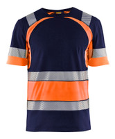 BLAKLADER Cotton Navy Blue / High Vis Orange  T-Shirt  for Cabinet Makers that have Reflective Tape  available in Australia and New Zealand